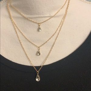 Beautiful 3 Chain with Crystals Necklace